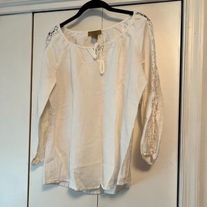 NWOT! Valerie Stevens Linen Blouse w/Lace Down Arms - Off White - Size Small
